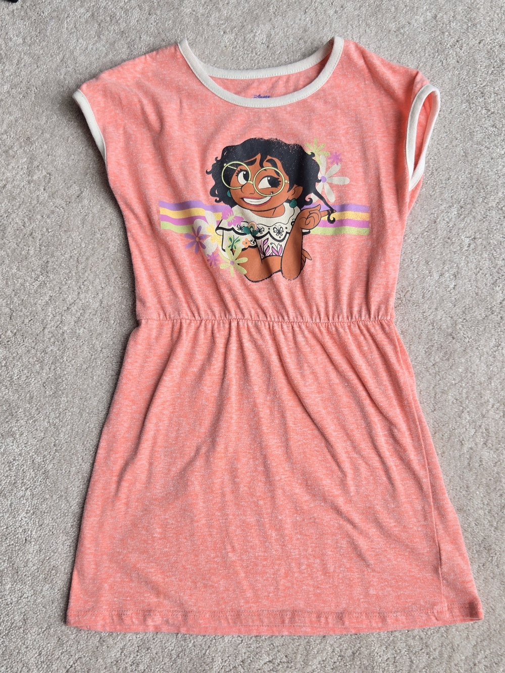 Disney Coral Pink Graphic Casual Girls' Dress with White Trim